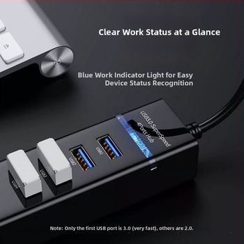 USB 3.0 1:4 hub adaptér, napájaný cez USB, pre tlačiareň a PC