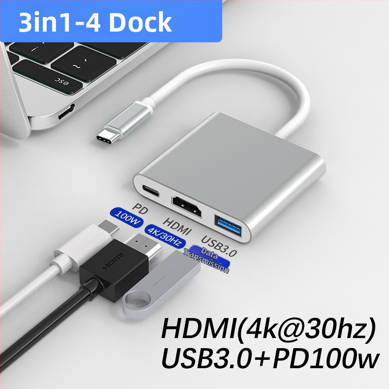 Type-C na HDMI 3-v-1 dokovacia stanica pre TV a projektor — HDMI výstup, Type-C rozhranie, bez vonkajšieho napájania
