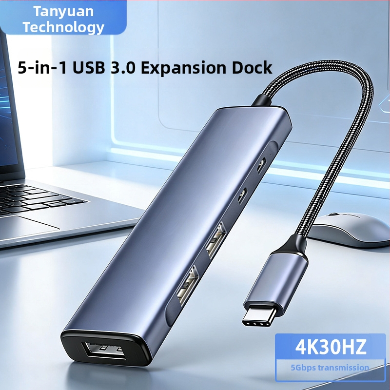USB-C 5-v-1 hub pre telefóny a počítače, USB 3.0, prenos až 5 Gbps, externé napájanie, kábel 18 cm