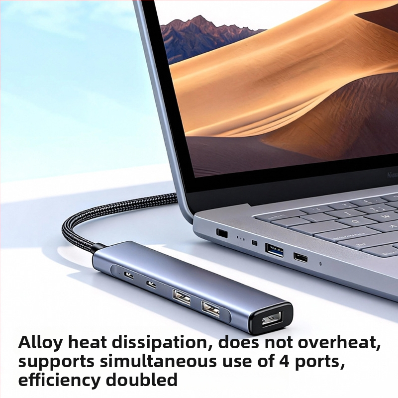 USB-C 5-v-1 hub pre telefóny a počítače, USB 3.0, prenos až 5 Gbps, externé napájanie, kábel 18 cm