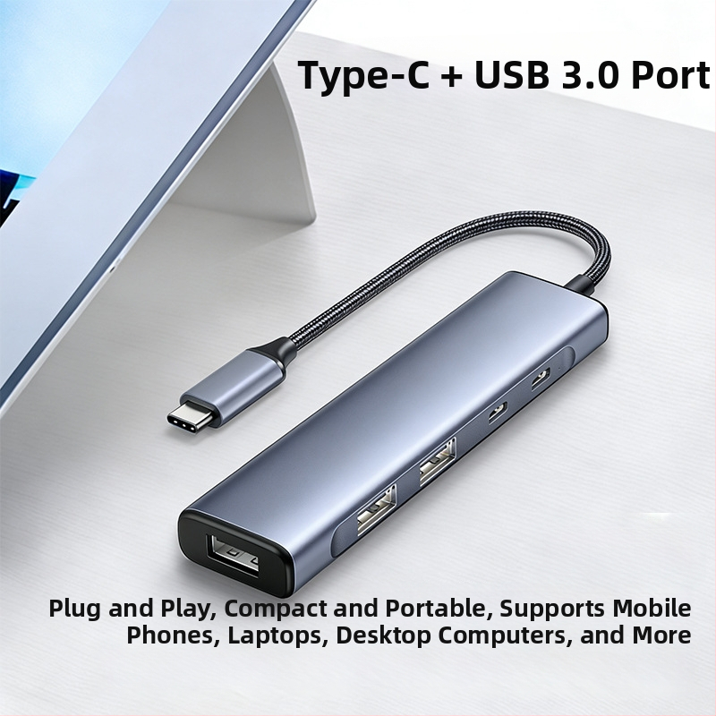 USB-C 5-v-1 hub pre telefóny a počítače, USB 3.0, prenos až 5 Gbps, externé napájanie, kábel 18 cm