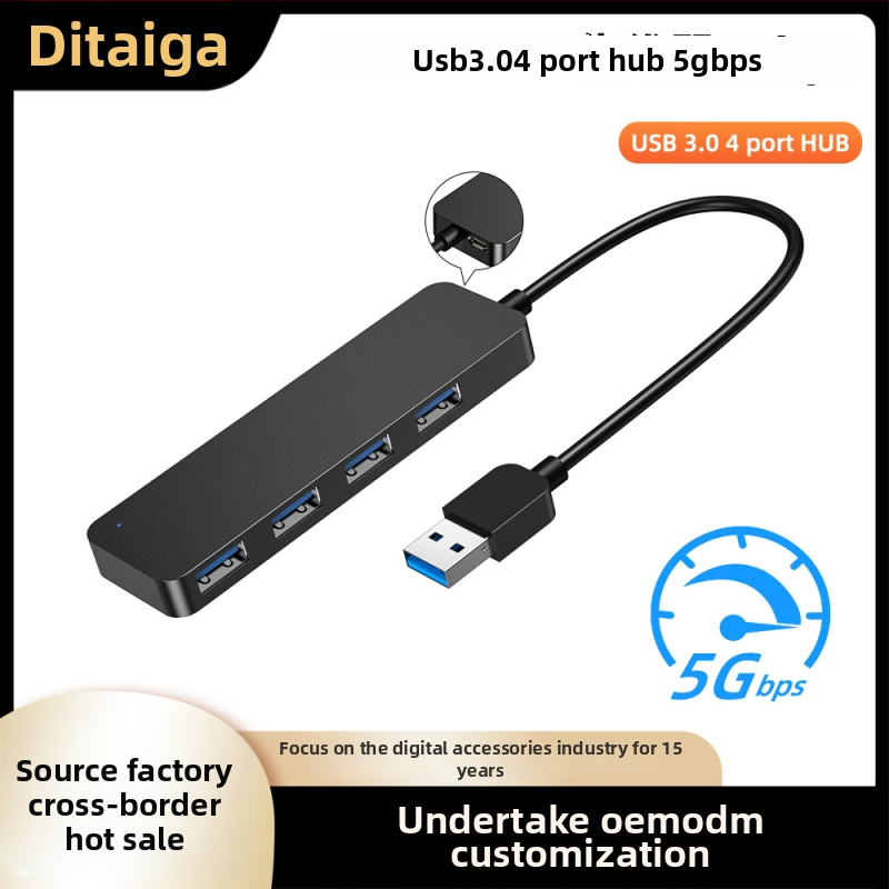 USB 3.0 hub so 4 portami, One-to-Four rozbočovač, docking stanica, 5Gbps, napájanie cez USB, model AB3-L42