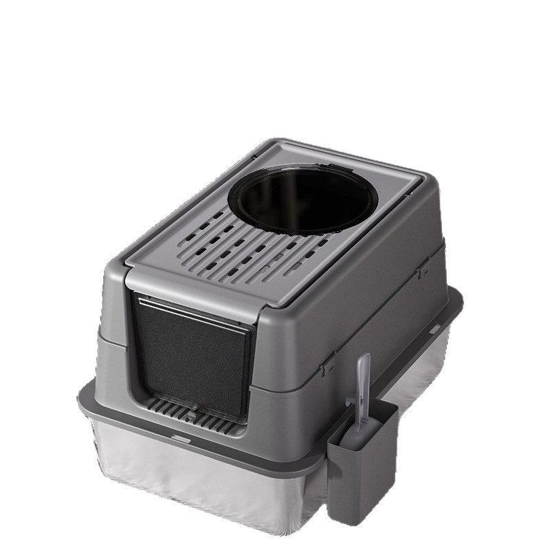 Πλήρως κλειστή γατότουαλέτα με επάνω είσοδο και καπάκι που γυρίζει, μεταλλο-πλαστική κατασκευή, αντιπιτσιλιστικό σχέδιο