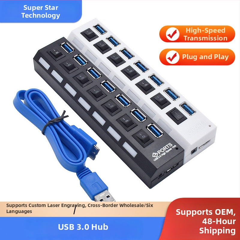 7-portový USB 3.0 HUB s nezávislými prepínačmi, externé napájanie