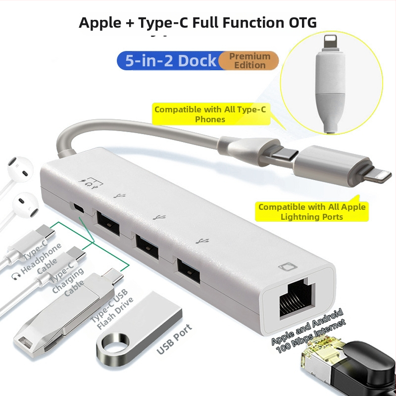 Hengweiyi HWY180 USB 2.0 OTG dokovacia stanica s Ethernetom 10/100 Mbps, kábel 1,2 m, externé napájanie
