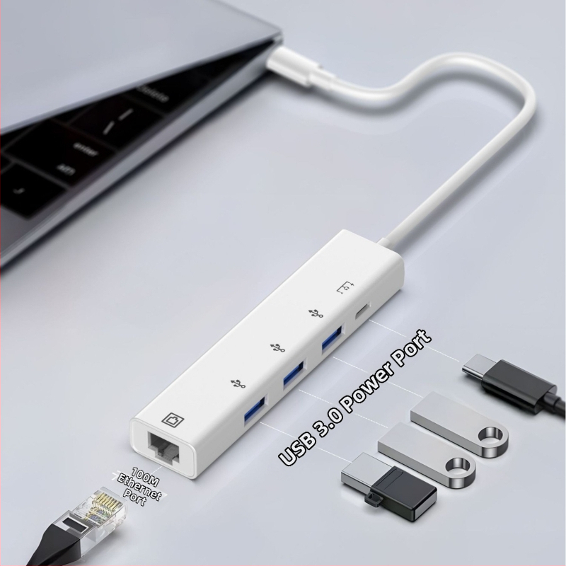 Hengweiyi HWY180 USB 2.0 OTG dokovacia stanica s Ethernetom 10/100 Mbps, kábel 1,2 m, externé napájanie