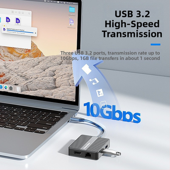 Lanshuo Hd706/Hp706 Dvojitá HDMI dokovacia stanica s 4K60Hz troj obrazov, Gigabit Ethernet, USB 3.2, 0.15 m kábel, bez externého napájania