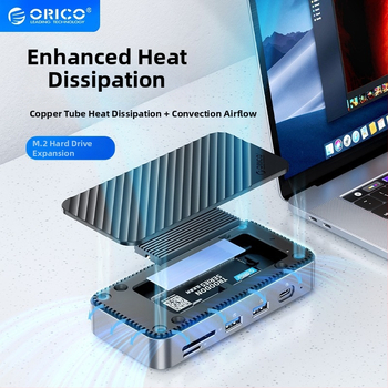 Orico DPM2p9 s ventilátorom – púzdro pre M.2 disk, stolová dokovacia stanica Thunderbolt 3, Type-C rozhranie, bez externého napájania