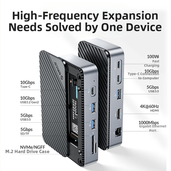 Orico DPM2p9 s ventilátorom – púzdro pre M.2 disk, stolová dokovacia stanica Thunderbolt 3, Type-C rozhranie, bez externého napájania