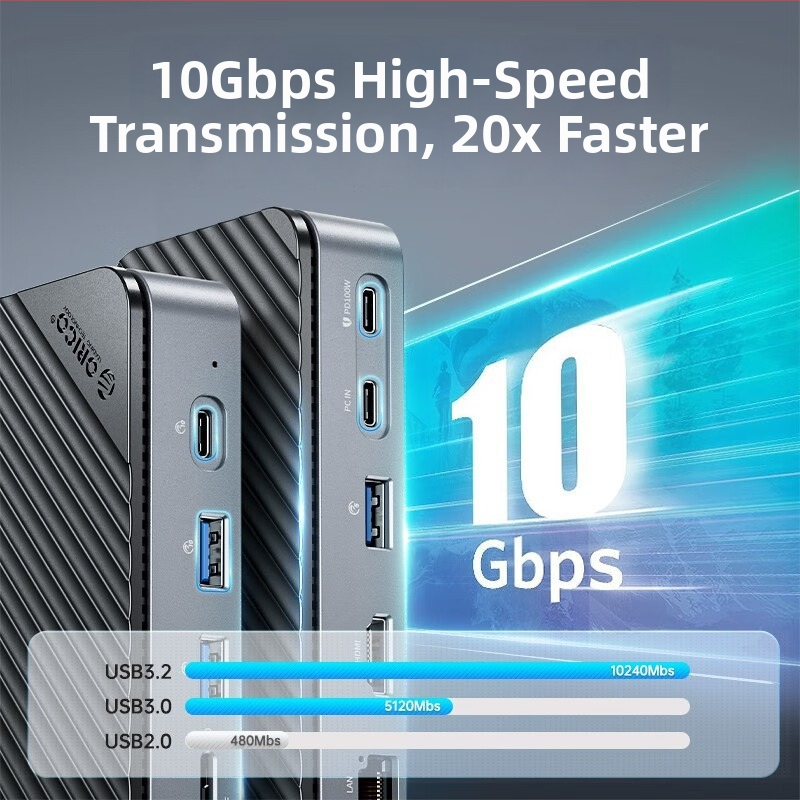 Orico DPM2p9 s ventilátorom – púzdro pre M.2 disk, stolová dokovacia stanica Thunderbolt 3, Type-C rozhranie, bez externého napájania