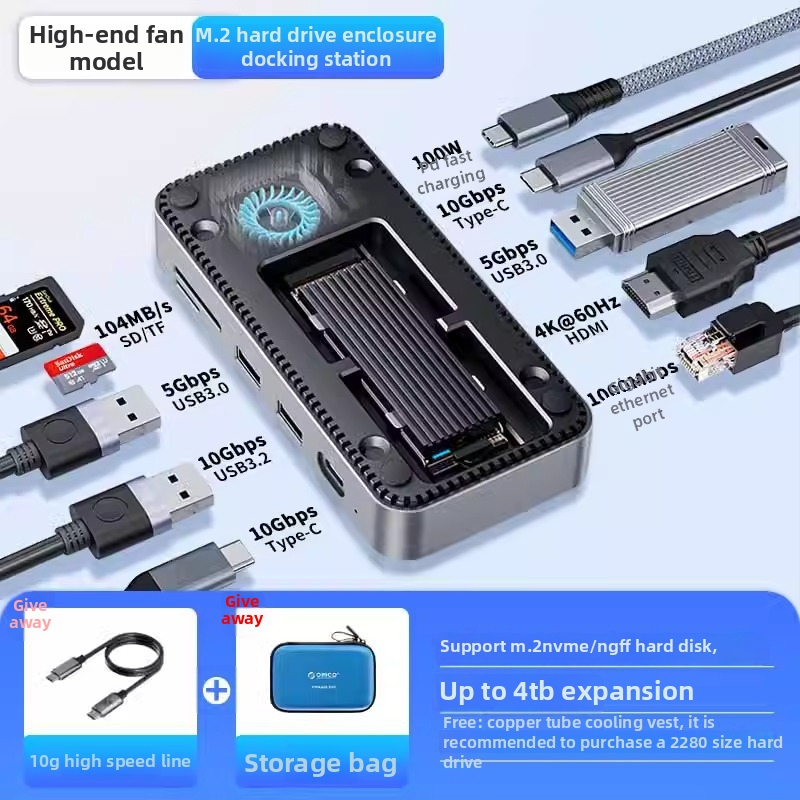 Orico DPM2p9 s ventilátorom – púzdro pre M.2 disk, stolová dokovacia stanica Thunderbolt 3, Type-C rozhranie, bez externého napájania