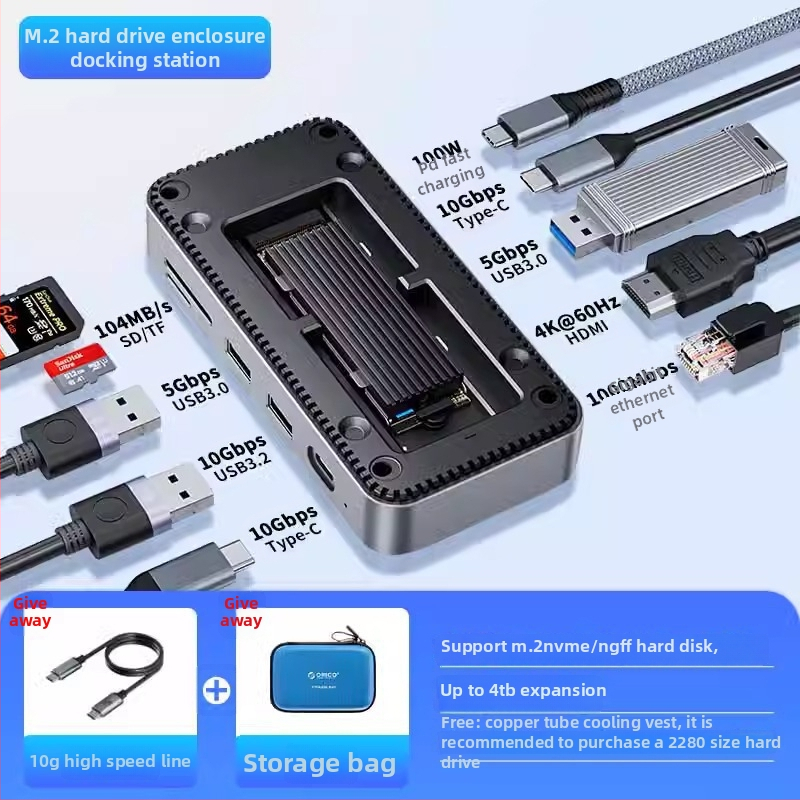 Orico DPM2p9 s ventilátorom – púzdro pre M.2 disk, stolová dokovacia stanica Thunderbolt 3, Type-C rozhranie, bez externého napájania