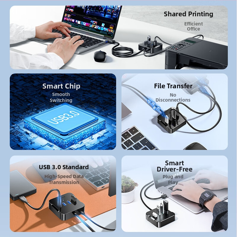 USB 3.0 4-portový hub s externým napájaním, 5Gbps, kábel 0.5-1.5 m