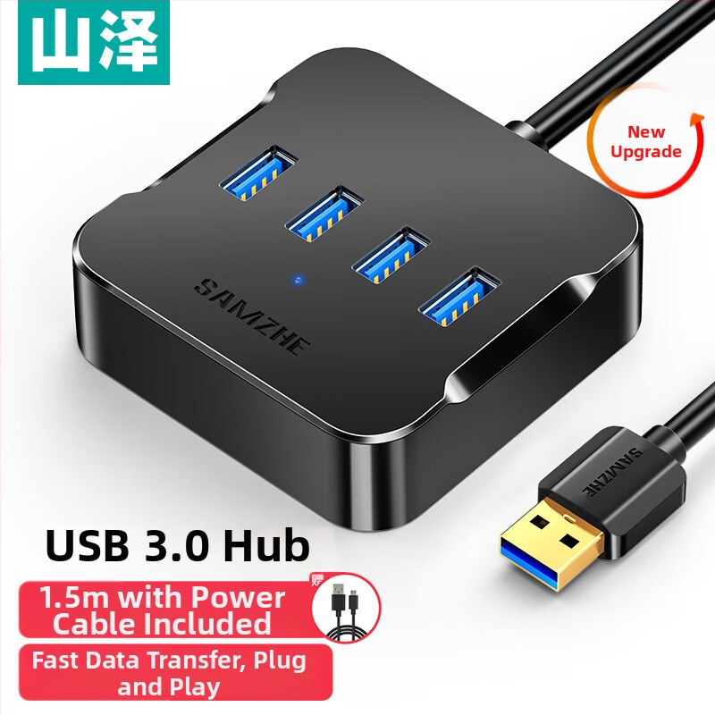 USB 3.0 4-portový hub s externým napájaním, 5Gbps, kábel 0.5-1.5 m