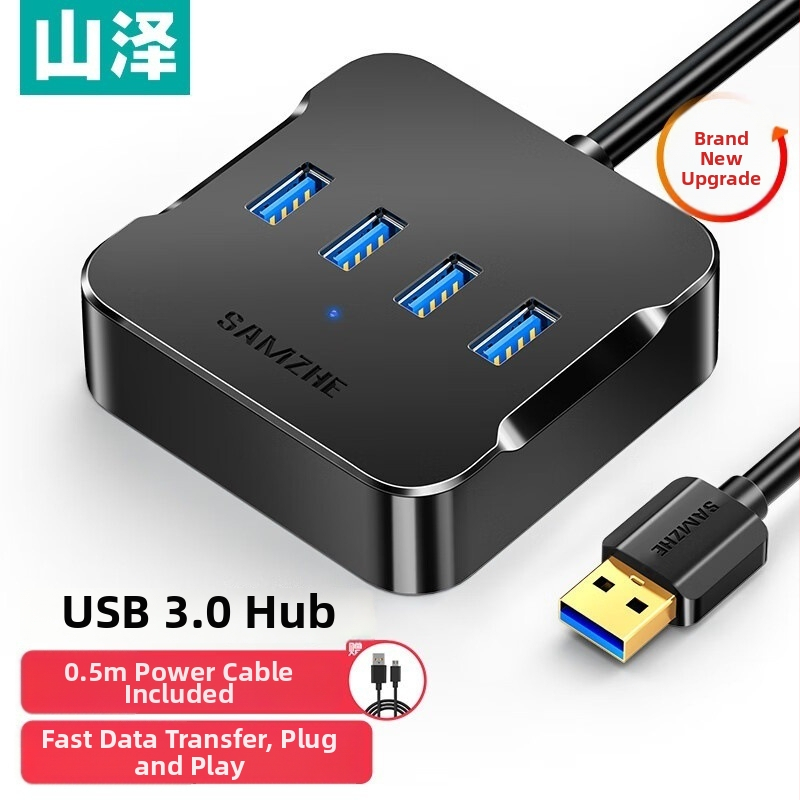 USB 3.0 4-portový hub s externým napájaním, 5Gbps, kábel 0.5-1.5 m