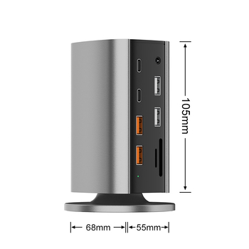 Stație de docking verticală 12-în-1, USB-C, USB 3.2 10Gbps, 4K/8K, alimentare externă, cablu 0,15 m