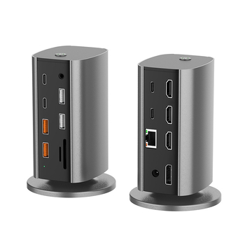 Stație de docking verticală 12-în-1, USB-C, USB 3.2 10Gbps, 4K/8K, alimentare externă, cablu 0,15 m