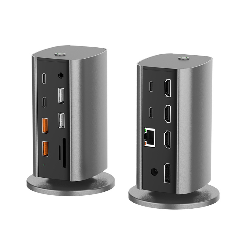 Stație de docking verticală 12-în-1, USB-C, USB 3.2 10Gbps, 4K/8K, alimentare externă, cablu 0,15 m