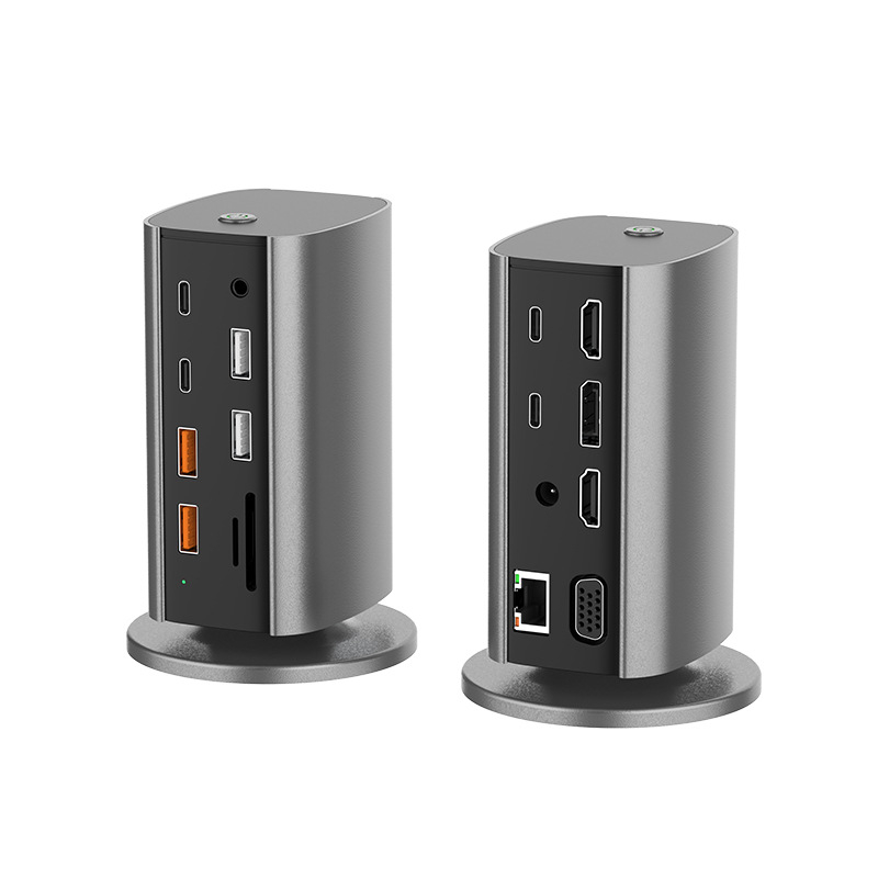 Stație de docking verticală 12-în-1, USB-C, USB 3.2 10Gbps, 4K/8K, alimentare externă, cablu 0,15 m
