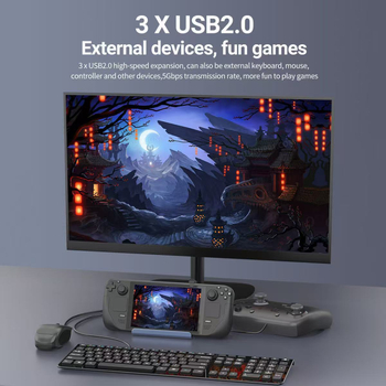Stație docking USB-C 6 în 1 pentru Steam Deck cu ieșire HDMI HDTV, port Ethernet și alimentare externă