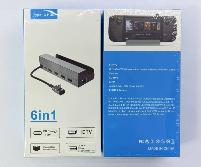 Stație docking USB-C 6 în 1 pentru Steam Deck cu ieșire HDMI HDTV, port Ethernet și alimentare externă