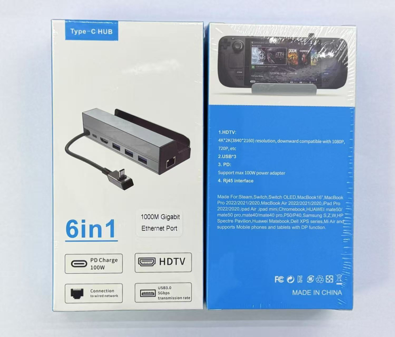 Stație docking USB-C 6 în 1 pentru Steam Deck cu ieșire HDMI HDTV, port Ethernet și alimentare externă