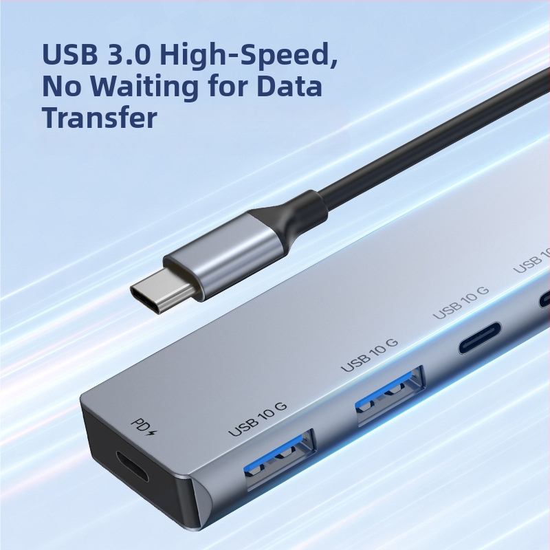 Type-C 5-portový rozširovací dok, 10G prenos, bez externého napájania, Model 007