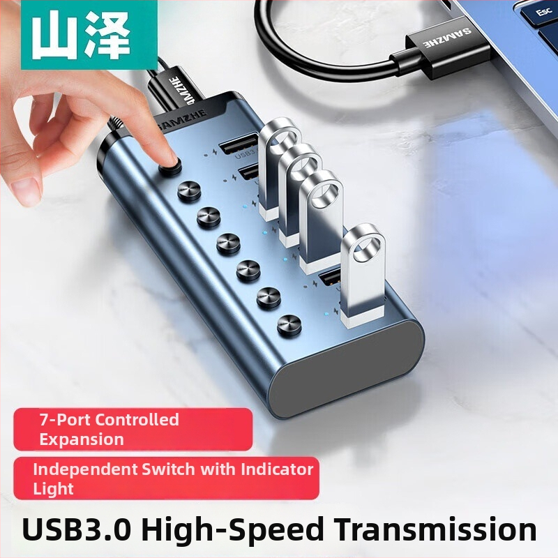 Napajana USB 3.0 docking stanica s 7- ili 10 portova, 5 Gbps, 1 m kabel, za PC, tvrdi disk, tipkovnicu i miš