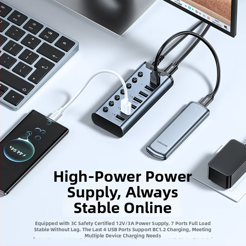 Napajana USB 3.0 docking stanica s 7- ili 10 portova, 5 Gbps, 1 m kabel, za PC, tvrdi disk, tipkovnicu i miš
