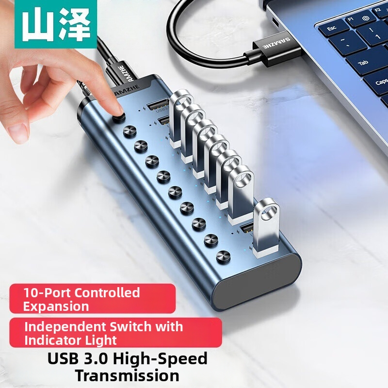 Napajana USB 3.0 docking stanica s 7- ili 10 portova, 5 Gbps, 1 m kabel, za PC, tvrdi disk, tipkovnicu i miš
