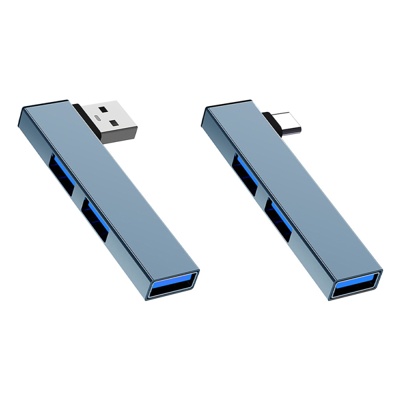 Type-C dokovacia stanica, uhlový konvertor hub splitter, USB 3.0, kovové telo, 1–3 porty, dĺžka kábla 6,6 mm