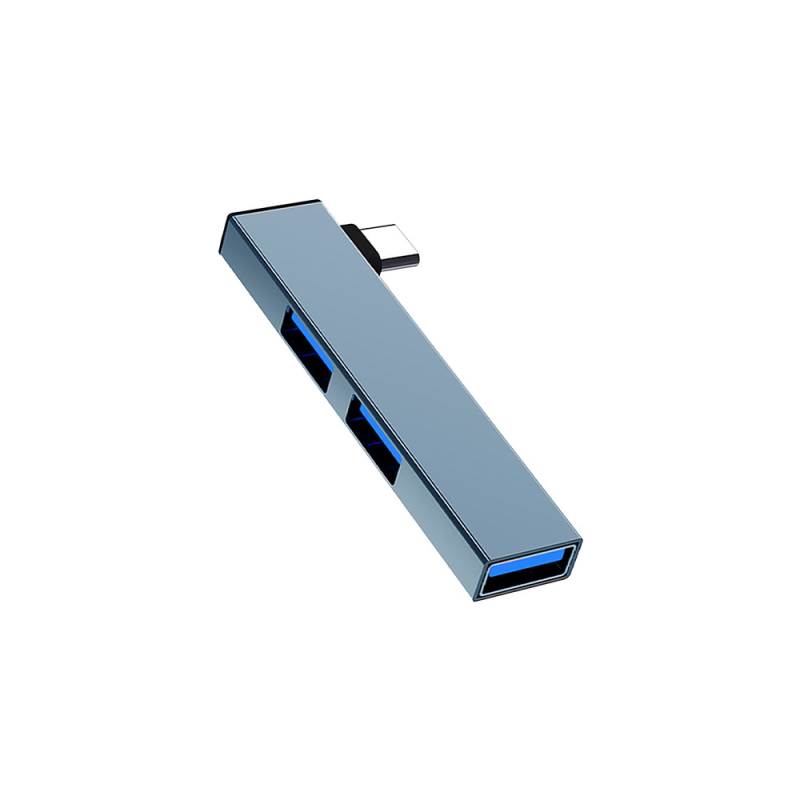 Type-C dokovacia stanica, uhlový konvertor hub splitter, USB 3.0, kovové telo, 1–3 porty, dĺžka kábla 6,6 mm