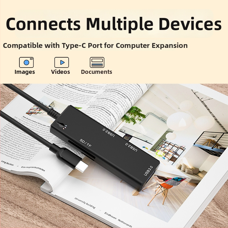 USB Type-C dokovací hub, 4-port USB 3.0 rozbočovač, 5Gbps, bez vonkajšieho napájania