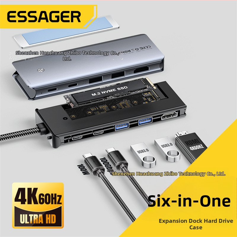 ESSAGER ES-HB01 M.2 docking stanica s USB-C hubom, zabudovaný M.2 SSD box, napájaná cez USB, 10 Gbps