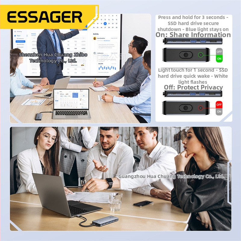 ESSAGER ES-HB01 M.2 docking stanica s USB-C hubom, zabudovaný M.2 SSD box, napájaná cez USB, 10 Gbps