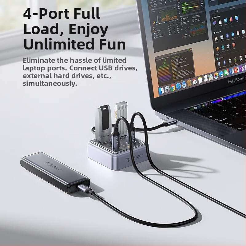 Orico Type-C rozširovací dok s 4 portami USB 3.2 Gen2, 1000 Mbps, model ORICO-XHJ2U2C-G2-GY