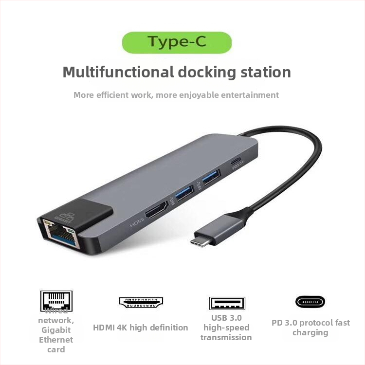 Type-C docking stanica CQT-3201B, 5Gbps prenos, Type-C rozhranie, bez vonkajšieho napájania, dĺžka káblu 0,15 m