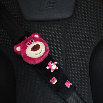 Pad pentru centură auto | Plush cu tema Strawberry Bear Monster Academy, ochi mari, acoperire protectoare moale (Material: Poliester; Origine: Zhejiang; Greutate: 0.3; Brand: Other)