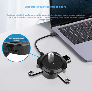 USB 2.0 stolná docking stanica, 4 porty, 5 Gbps prenosová rýchlosť, kábel 20 cm, napájanie cez USB