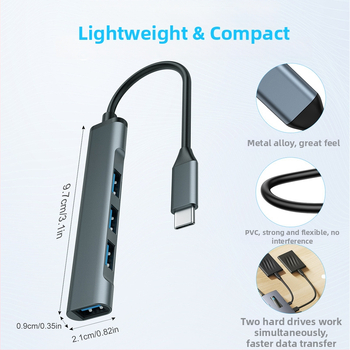 USB 3.0 hub s 4 portami, napájanie cez USB, bez externého napájania, 9 cm kábel, 5 Gbps