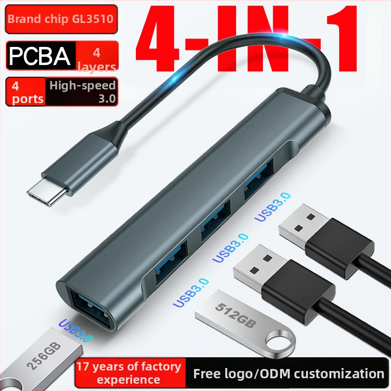 USB 3.0 hub s 4 portami, napájanie cez USB, bez externého napájania, 9 cm kábel, 5 Gbps
