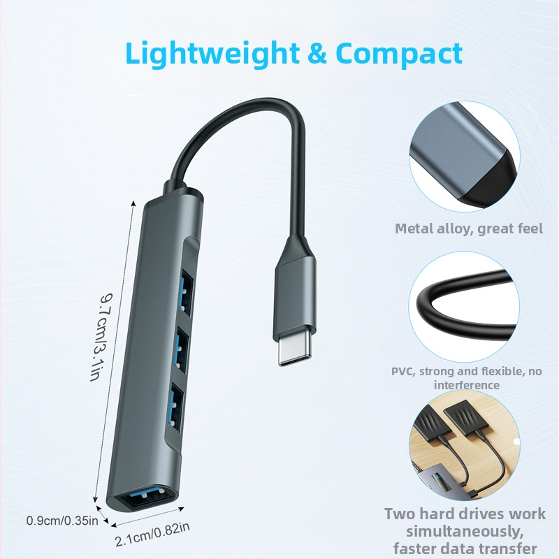 USB 3.0 hub s 4 portami, napájanie cez USB, bez externého napájania, 9 cm kábel, 5 Gbps
