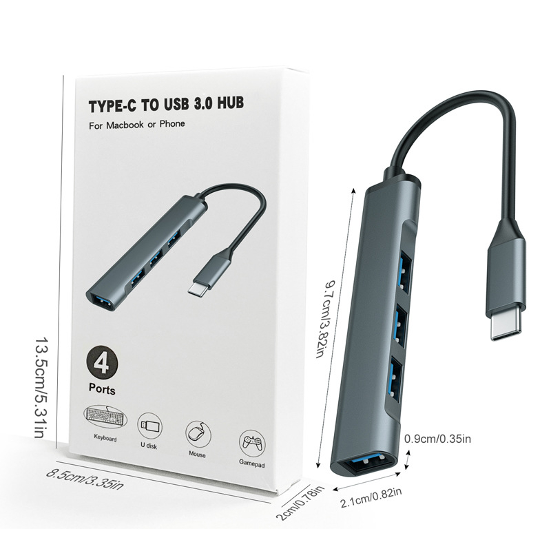 USB 3.0 hub s 4 porta, napajanje preko USB-a, 9 cm kabel, 5 Gbps