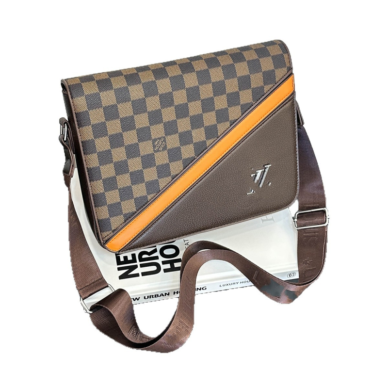 Geantă de umăr pentru bărbați - piele PU, căptușeală din pânză, stil urban minimalist, model cu litere, marcă privată autorizată, impermeabilă, rezistentă la uzură, capacitate extensibilă