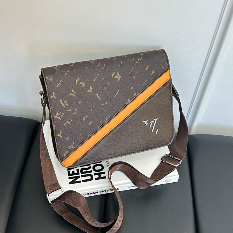 Geantă de umăr pentru bărbați - piele PU, căptușeală din pânză, stil urban minimalist, model cu litere, marcă privată autorizată, impermeabilă, rezistentă la uzură, capacitate extensibilă