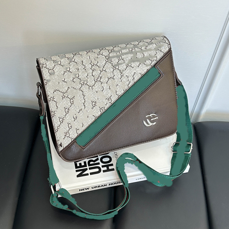 Geantă de umăr pentru bărbați - piele PU, căptușeală din pânză, stil urban minimalist, model cu litere, marcă privată autorizată, impermeabilă, rezistentă la uzură, capacitate extensibilă