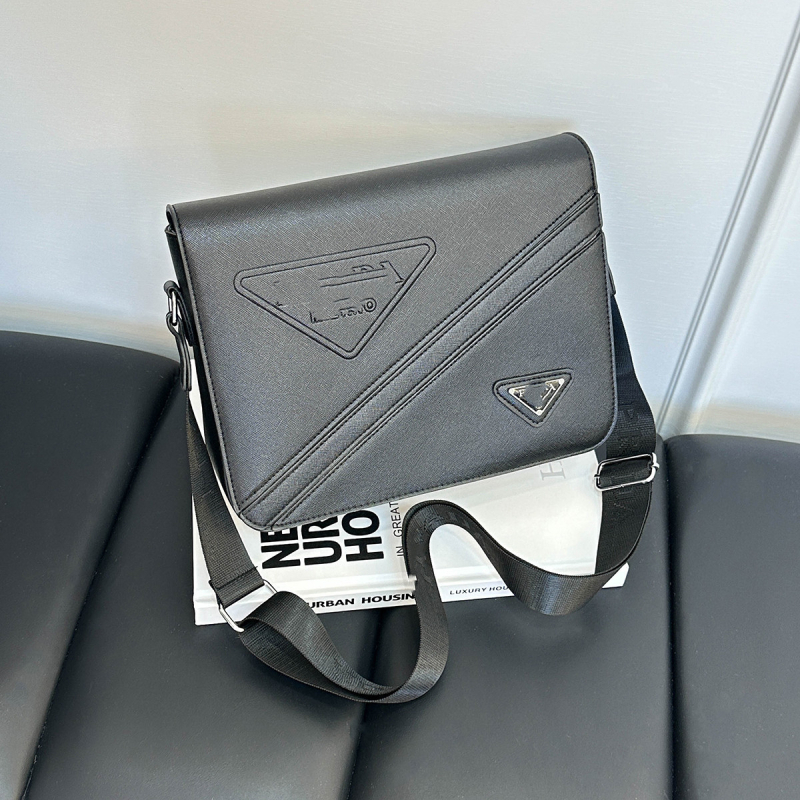 Geantă de umăr pentru bărbați - piele PU, căptușeală din pânză, stil urban minimalist, model cu litere, marcă privată autorizată, impermeabilă, rezistentă la uzură, capacitate extensibilă