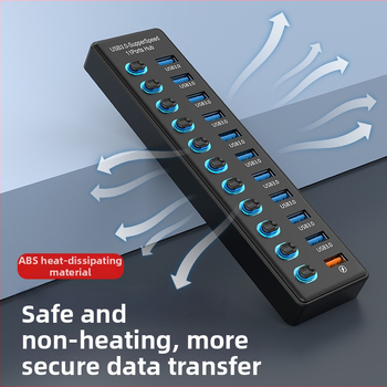 Miyitong 610 USB hub so 10 portmi – USB 3.2 Gen1, 5 Gbps, externé napájanie