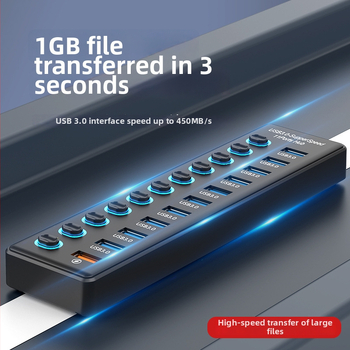 Miyitong 610 USB hub so 10 portmi – USB 3.2 Gen1, 5 Gbps, externé napájanie