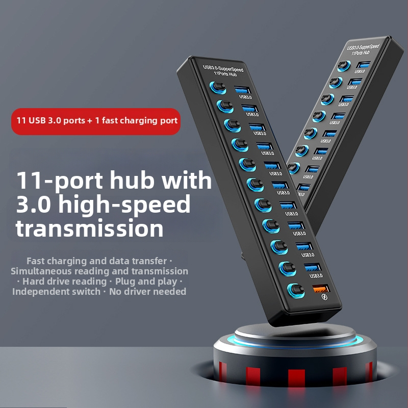 Miyitong 610 USB hub so 10 portmi – USB 3.2 Gen1, 5 Gbps, externé napájanie